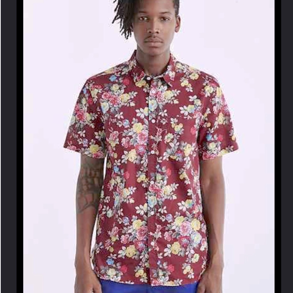 Urban Outfitters Your Neighbors Short Sleeve Floral Button Front Shirt